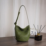 Handwoven Full Grain Leather Bucket Bag | Stylish Shoulder Bag for Women | Leather Beach Bag