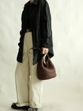 Handwoven Full Grain Leather Bucket Bag | Stylish Shoulder Bag for Women | Leather Beach Bag