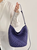 Handwoven Full-Grain Leather Bucket Bag | Stylish Shoulder Bag for Women | Leather Beach Bag