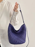Handwoven Full Grain Leather Bucket Bag | Stylish Shoulder Bag for Women | Leather Beach Bag