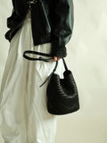Handwoven Full-Grain Leather Bucket Bag | Stylish Shoulder Bag for Women | Leather Beach Bag