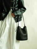 Handwoven Full Grain Leather Bucket Bag | Stylish Shoulder Bag for Women | Leather Beach Bag