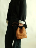 Handwoven Full Grain Leather Bucket Bag | Stylish Shoulder Bag for Women | Leather Beach Bag
