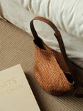 Handwoven Full-Grain Leather Bucket Bag | Stylish Shoulder Bag for Women | Leather Beach Bag
