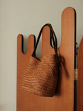 Handwoven Full-Grain Leather Bucket Bag | Stylish Shoulder Bag for Women | Leather Beach Bag