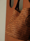 Handwoven Full-Grain Leather Bucket Bag | Stylish Shoulder Bag for Women | Leather Beach Bag