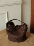 Handwoven Full-Grain Leather Bucket Bag | Stylish Shoulder Bag for Women | Leather Beach Bag