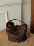 Handwoven Full Grain Leather Bucket Bag | Stylish Shoulder Bag for Women | Leather Beach Bag