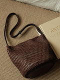 Handwoven Full-Grain Leather Bucket Bag | Stylish Shoulder Bag for Women | Leather Beach Bag