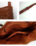 Handwoven Full-Grain Leather Bucket Bag | Stylish Shoulder Bag for Women | Leather Beach Bag