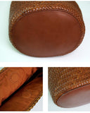 Handwoven Full-Grain Leather Bucket Bag | Stylish Shoulder Bag for Women | Leather Beach Bag