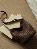 Handwoven Full-Grain Leather Bucket Bag | Stylish Shoulder Bag for Women | Leather Beach Bag