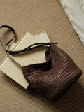 Handwoven Full Grain Leather Bucket Bag | Stylish Shoulder Bag for Women | Leather Beach Bag