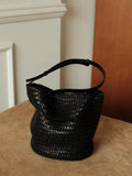 Handwoven Full Grain Leather Bucket Bag | Stylish Shoulder Bag for Women | Leather Beach Bag