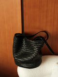 Handwoven Full Grain Leather Bucket Bag | Stylish Shoulder Bag for Women | Leather Beach Bag