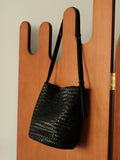 Handwoven Full Grain Leather Bucket Bag | Stylish Shoulder Bag for Women | Leather Beach Bag