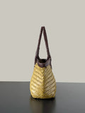 Handwoven Full Grain Cowhide Leather Basket Tote | V-Cut Rim Leather Shoulder Bag | Summer Beach Bag in Two Sizes
