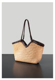 Handwoven Full Grain Cowhide Leather Basket Tote | V-Cut Rim Leather Shoulder Bag | Summer Beach Bag in Two Sizes