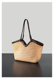 Handwoven Full Grain Cowhide Leather Basket Tote | V-Cut Rim Leather Shoulder Bag | Summer Beach Bag in Two Sizes