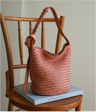 Handwoven Full-Grain Leather Bucket Bag – Two Sizes | Vegetable-Tanned Leather Shoulder Bag, 19 Colours, Hydrophobic Finish
