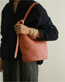 Handwoven Full-Grain Leather Bucket Bag – Two Sizes | Vegetable-Tanned Leather Shoulder Bag, 19 Colours, Hydrophobic Finish