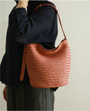 Handwoven Full-Grain Leather Bucket Bag – Two Sizes | Vegetable-Tanned Leather Shoulder Bag, 19 Colours, Hydrophobic Finish