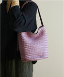 Handwoven Full-Grain Leather Bucket Bag – Two Sizes | Vegetable-Tanned Leather Shoulder Bag, 19 Colours, Hydrophobic Finish