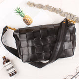 Handwoven Full Grain Leather Crossbody Bag | Vintage Women's Shoulder Bag
