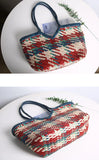 Handwoven Full Grain Leather Tote Bag for Women | Multicolor Bohemian Braided Basket Shoulder Bag | Spring Summer Market Bag