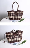 Handwoven Full Grain Leather Tote Bag for Women | Multicolor Bohemian Braided Basket Shoulder Bag | Spring Summer Market Bag