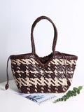 Handwoven Full Grain Leather Tote Bag for Women | Multicolor Bohemian Braided Basket Shoulder Bag | Spring Summer Market Bag