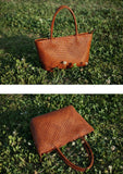Handwoven Genuine Leather Tote Bag – Triple-Jump Bamboo Weave | Two Sizes, Leather Base, Zip Closure, 5 Colourways - Image 5
