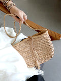 Handwoven Italian Cowhide Leather Crossbody Bag for Women | Artisan Woven Shoulder Bag with Tassel & Drawstring Pouch | 8 Colours | Casual Daily & Weekend Ba