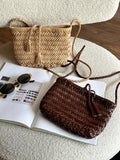 Handwoven Italian Cowhide Leather Crossbody Bag for Women | Artisan Woven Shoulder Bag with Tassel & Drawstring Pouch | 8 Colours | Casual Daily & Weekend Ba
