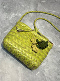 Handwoven Italian Cowhide Leather Crossbody Bag for Women | Artisan Woven Shoulder Bag with Tassel & Drawstring Pouch | 8 Colours | Casual Daily & Weekend Ba