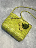Handwoven Italian Cowhide Leather Crossbody Bag for Women | Artisan Woven Shoulder Bag with Tassel & Drawstring Pouch | 8 Colours | Casual Daily & Weekend Ba