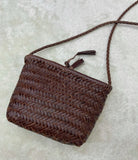 Handwoven Italian Cowhide Leather Crossbody Bag for Women | Artisan Woven Shoulder Bag with Tassel & Drawstring Pouch | 8 Colours | Casual Daily & Weekend Ba