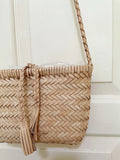 Handwoven Italian Cowhide Leather Crossbody Bag for Women | Artisan Woven Shoulder Bag with Tassel & Drawstring Pouch | 8 Colours | Casual Daily & Weekend Ba