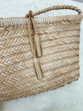 Handwoven Italian Cowhide Leather Crossbody Bag for Women | Artisan Woven Shoulder Bag with Tassel & Drawstring Pouch | 8 Colours | Casual Daily & Weekend Ba