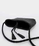 Handwoven Italian Cowhide Leather Crossbody Bag for Women | Artisan Woven Shoulder Bag with Tassel & Drawstring Pouch | 8 Colours | Casual Daily & Weekend Ba