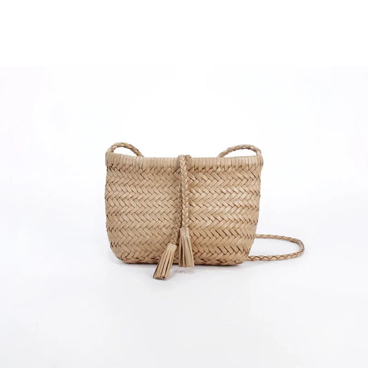 Handwoven Italian Cowhide Leather Crossbody Bag for Women | Artisan Woven Shoulder Bag with Tassel & Drawstring Pouch | 8 Colours | Casual Daily & Weekend Ba