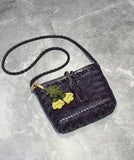 Handwoven Italian Cowhide Leather Crossbody Bag for Women | Artisan Woven Shoulder Bag with Tassel & Drawstring Pouch | 8 Colours | Casual Daily & Weekend Ba