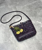 Handwoven Italian Cowhide Leather Crossbody Bag for Women | Artisan Woven Shoulder Bag with Tassel & Drawstring Pouch | 8 Colours | Casual Daily & Weekend Ba