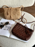 Handwoven Italian Cowhide Leather Crossbody Bag for Women | Artisan Woven Shoulder Bag with Tassel & Drawstring Pouch | 8 Colours | Casual Daily & Weekend Ba