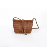 Handwoven Italian Cowhide Leather Crossbody Bag for Women | Artisan Woven Shoulder Bag with Tassel & Drawstring Pouch | 8 Colours | Casual Daily & Weekend Ba