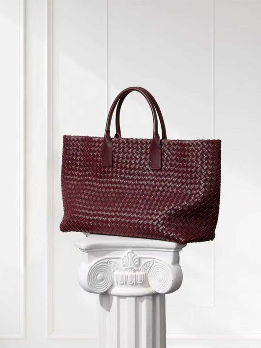 Handwoven Italian Lambskin Tote Bag, Luxury Intrecciato Leather Shoulder Bag with Matching Pouch, Three Sizes