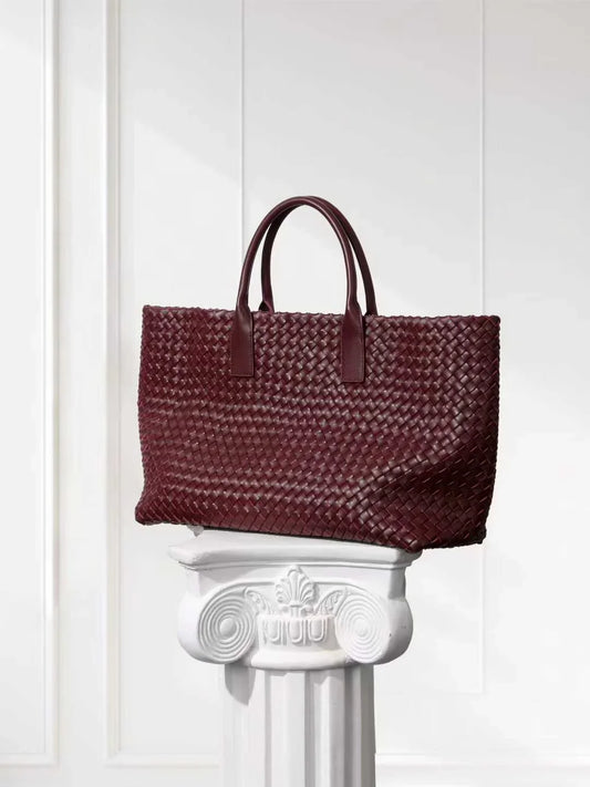 Handwoven Italian Lambskin Tote Bag, Luxury Intrecciato Leather Shoulder Bag with Matching Pouch, Three Sizes