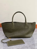 Handwoven Italian Lambskin Tote Bag, Luxury Intrecciato Leather Shoulder Bag with Matching Pouch, Three Sizes