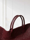 Handwoven Italian Lambskin Tote Bag, Luxury Intrecciato Leather Shoulder Bag with Matching Pouch, Three Sizes