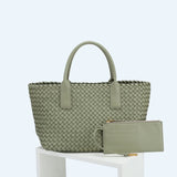 Handwoven Italian Lambskin Tote Bag, Luxury Intrecciato Leather Shoulder Bag with Matching Pouch, Three Sizes